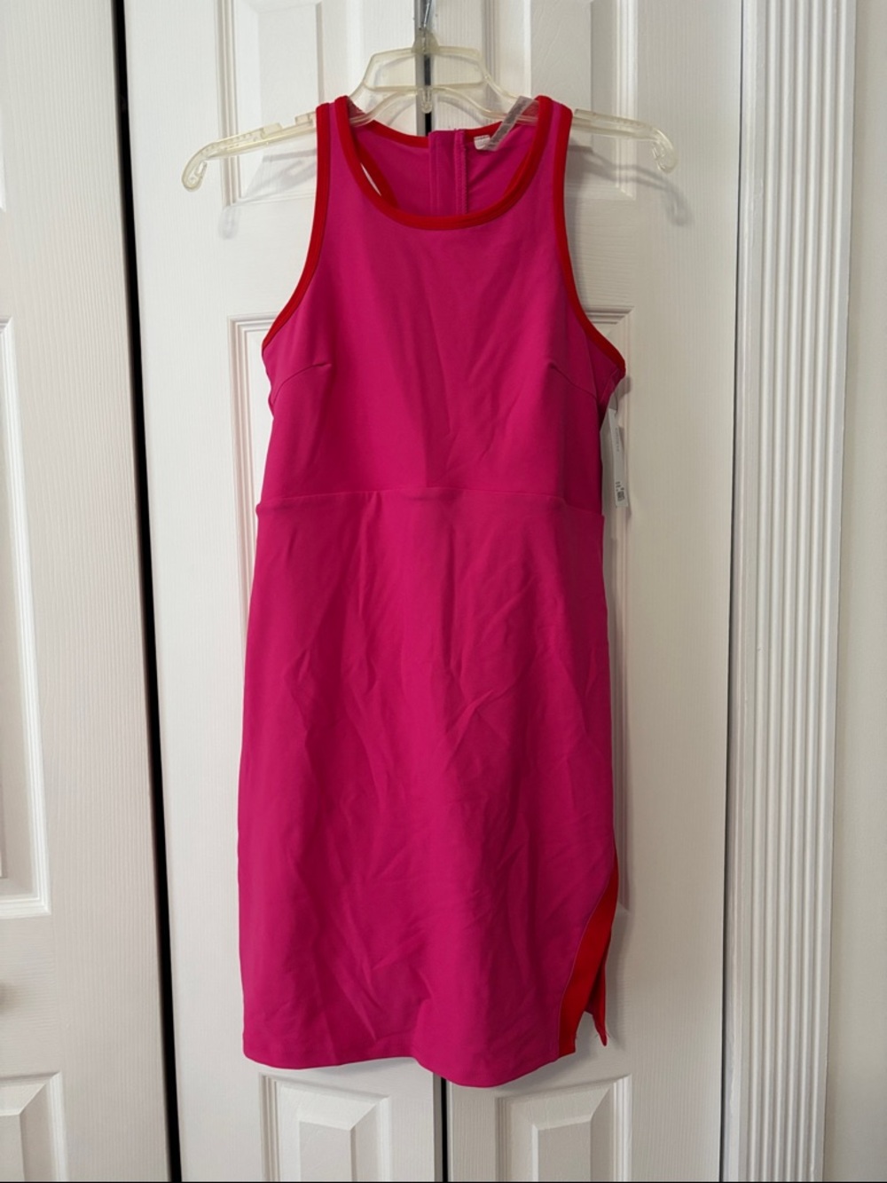Sage Hot Pink Dress with Red Trim